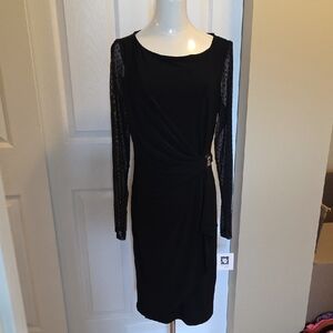 Anne Klein Black Long Sleeve Dress with Sheer Accents
